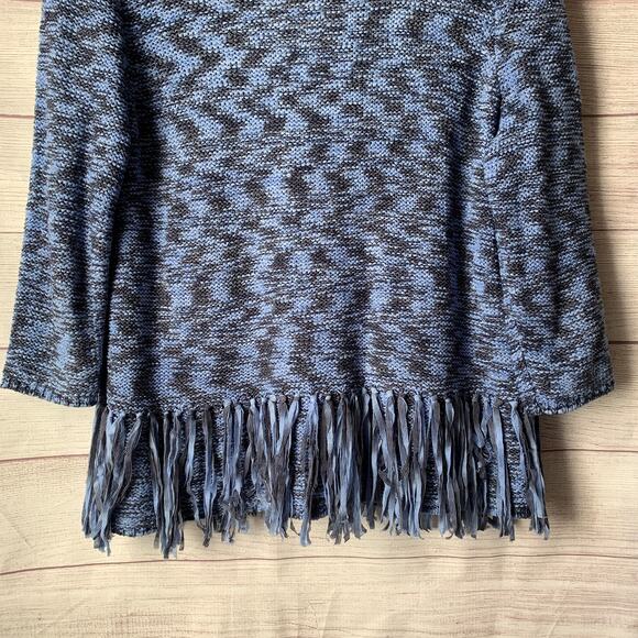 Laura Ashley Blue Cardigan Sweater with Fringe Tassels 3/4 Sleeves Size Large - Picture 8 of 16